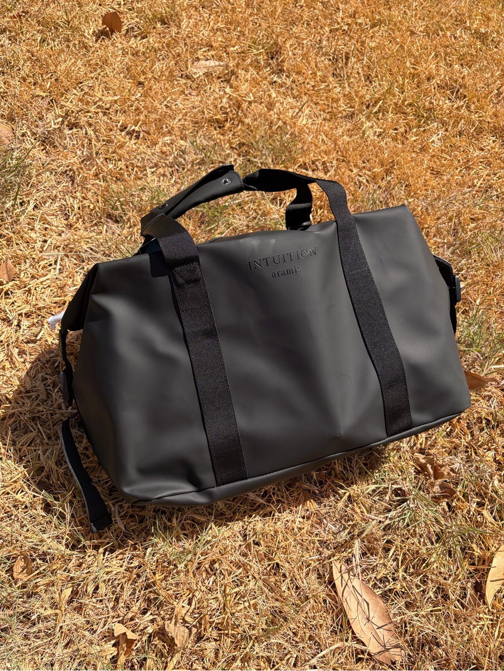 Intuition aramis Black Solid Travel Gym Duffle Bag Adjustable Strap New